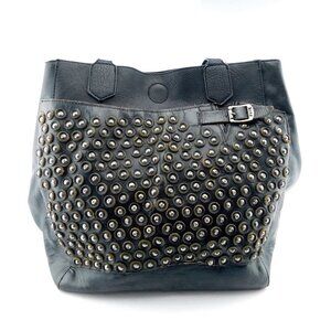 FRYE + Madison West Black Large Studded Leather Satchel Tote Handbag